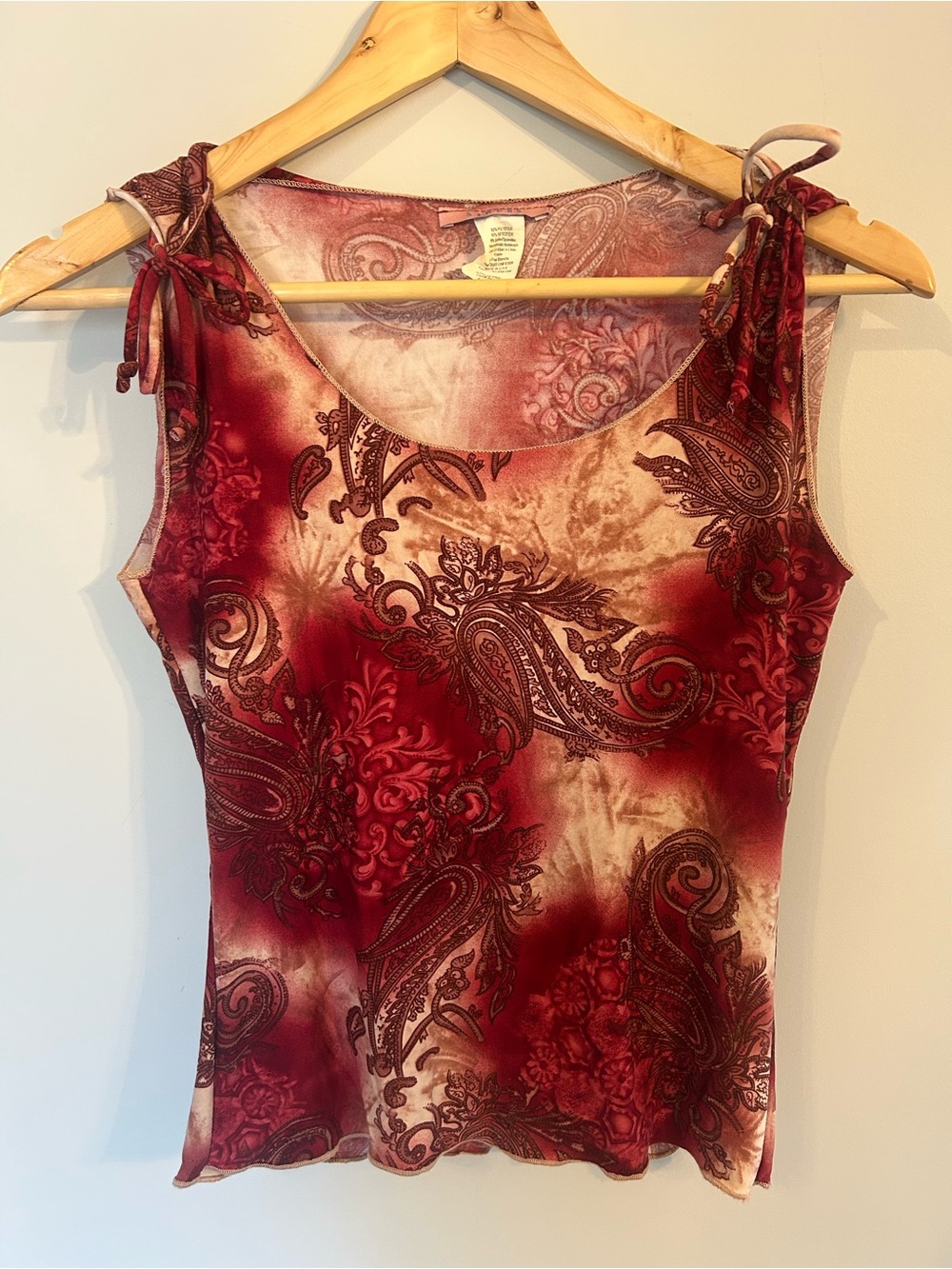 Y2K Paisley Slinky Sirens Sleeveless Tie Shoulder Tank Top Large Indie Sleaze